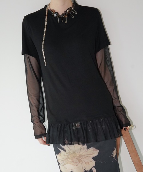chuclla(チュクラ)の「シアーチュールレイヤードトップス chw26a035(Tシャツ/カットソー・レディース・グレー/ホワイト/ブラック・FREE)」の13枚目の写真