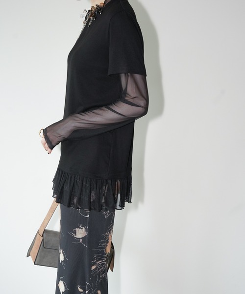 chuclla(チュクラ)の「シアーチュールレイヤードトップス chw26a035(Tシャツ/カットソー・レディース・グレー/ホワイト/ブラック・FREE)」の15枚目の写真