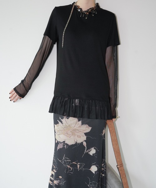 chuclla(チュクラ)の「シアーチュールレイヤードトップス chw26a035(Tシャツ/カットソー・レディース・グレー/ホワイト/ブラック・FREE)」の17枚目の写真