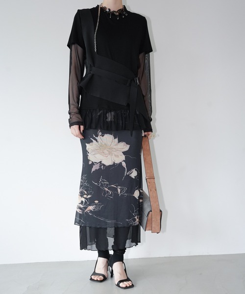 chuclla(チュクラ)の「シアーチュールレイヤードトップス chw26a035(Tシャツ/カットソー・レディース・グレー/ホワイト/ブラック・FREE)」の14枚目の写真
