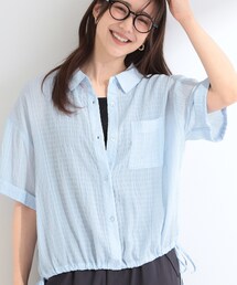 SHOO・LA・RUE | 【S-LL/洗濯機可/体型カバー】さらさら シャーリングシフォン 裾ドロストシャツ(シャツ/ブラウス)