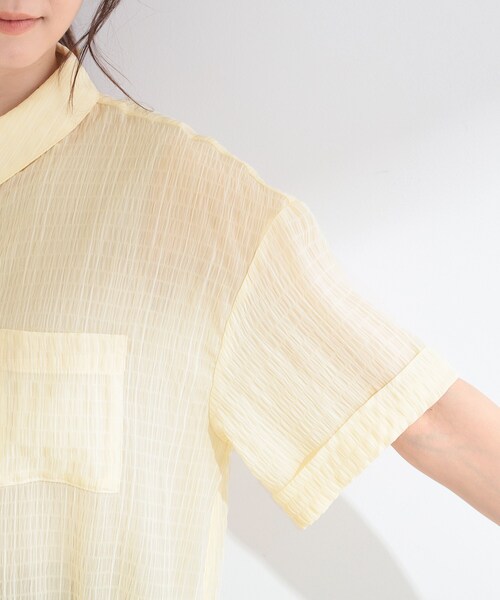 SHOO・LA・RUE(シューラルー)の「【S-LL/洗濯機可/体型カバー】さらさら シャーリングシフォン 裾ドロストシャツ(シャツ/ブラウス・レディース・ライトブルー/ライトイエロー系/ブラック・03/02/01/04)」の20枚目の写真
