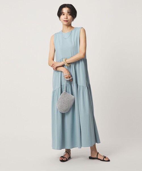 green label relaxing（グリーンレーベルリラクシング）の「［size SHORTあり］カット ティアード ワンピース（ワンピース・レディース・モカ/ライトブルー/ブラック・FREE/SHORT）」の3枚目の写真