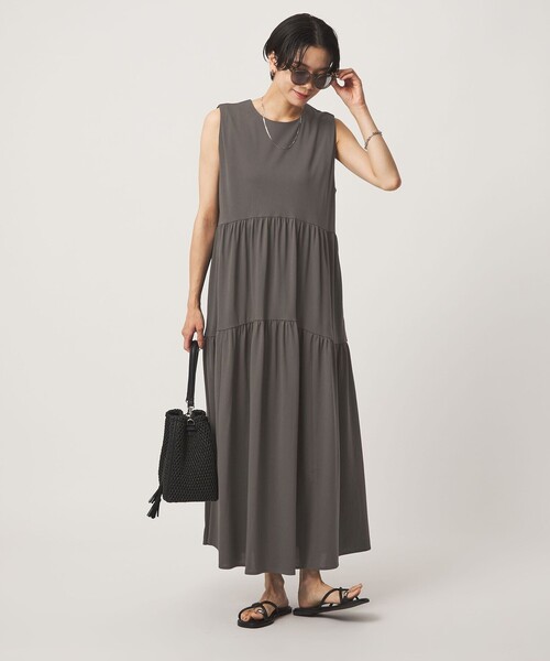 green label relaxing（グリーンレーベルリラクシング）の「［size SHORTあり］カット ティアード ワンピース（ワンピース・レディース・モカ/ライトブルー/ブラック・FREE/SHORT）」の4枚目の写真