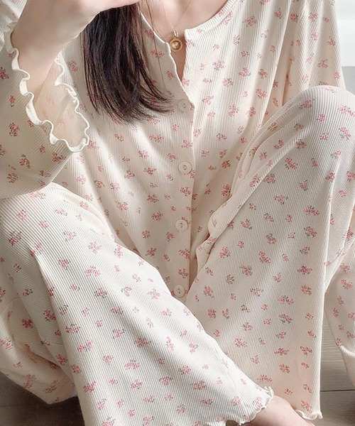 DAY CLOSET(デイ クローゼット)の「【セットアップ/薄手】長袖カーディガン風総柄トップス+ロングパンツ ルームウェア上下2点セット レディース(ルームウェア/パジャマ・レディース・ナチュラル/オートミール/ダークグレー/アイボリー/グレー・L/M)」の21枚目の写真