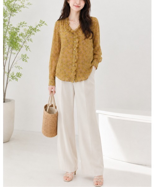 FAZVY(ファズビー)の「フリルネックシフォンブラウス(シャツ/ブラウス・レディース・ブルー/ベージュ/イエロー・M)」の5枚目の写真