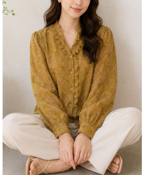 FAZVY(ファズビー)の「フリルネックシフォンブラウス(シャツ/ブラウス・レディース・ブルー/ベージュ/イエロー・M)」の14枚目の写真