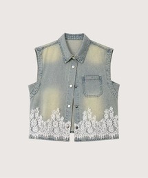 Retro Lace Deco Denim Vest