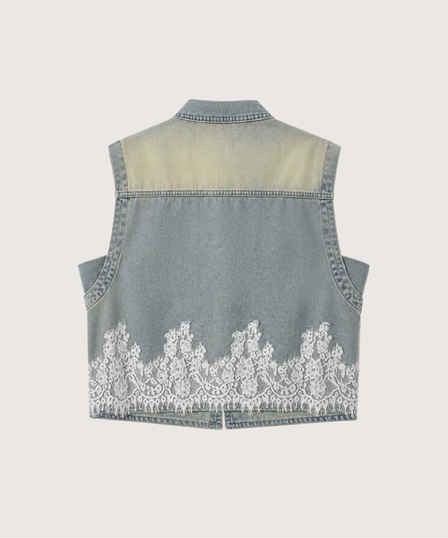 LA POMME petit（ラポミ・プチ）の「Retro Lace Deco Denim Vest（ベスト・レディース・ブルー・SMALL/X-LARGE/LARGE/MEDIUM）」の2枚目の写真