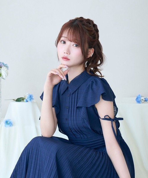 Sheer check pleats dress（シャツワンピース）｜Rose Muse（ロゼ