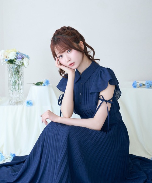 Sheer check pleats dress（シャツワンピース）｜Rose Muse（ロゼ