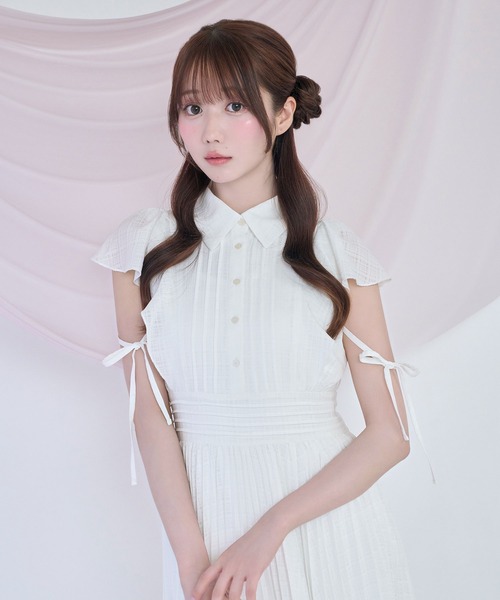 Rose Muse（ロゼミューズ）の「Sheer check pleats dress（シャツワンピース・レディース・ネイビー/ホワイト・FREE）」の10枚目の写真