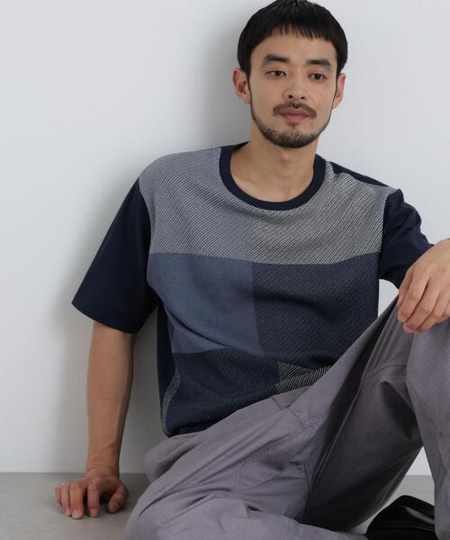 NANO universe(ナノユニバース)の「切替チェックニットTシャツ 半袖(ニット/セーター・メンズ・グリーン/ネイビー/グレー・S/M/L)」の1枚目の写真