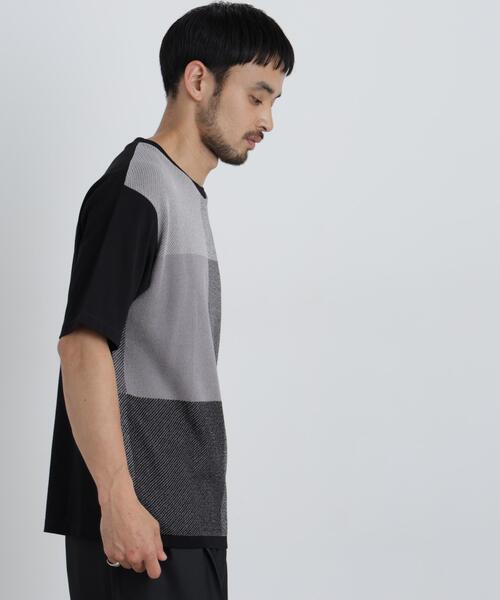NANO universe(ナノユニバース)の「切替チェックニットTシャツ 半袖(ニット/セーター・メンズ・グリーン/ネイビー/グレー・S/M/L)」の5枚目の写真