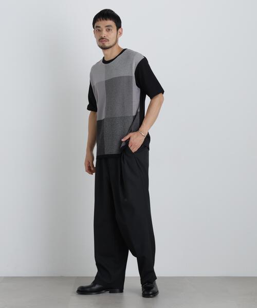 NANO universe(ナノユニバース)の「切替チェックニットTシャツ 半袖(ニット/セーター・メンズ・グリーン/ネイビー/グレー・S/M/L)」の8枚目の写真