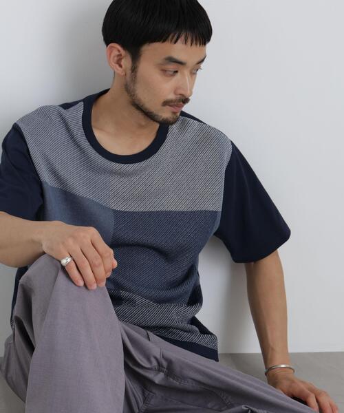 NANO universe(ナノユニバース)の「切替チェックニットTシャツ 半袖(ニット/セーター・メンズ・グリーン/ネイビー/グレー・S/M/L)」の13枚目の写真