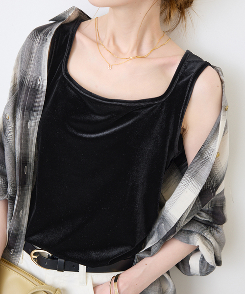 SLOBE IENA(スローブイエナ)の「《シリーズあり》スクエアネックベロアタンク(タンクトップ・レディース・グレー/ブラック/パープル・FREE)」の10枚目の写真