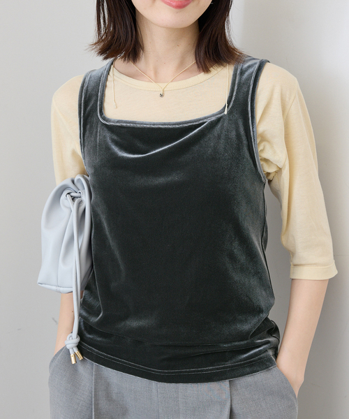 SLOBE IENA(スローブイエナ)の「《シリーズあり》スクエアネックベロアタンク(タンクトップ・レディース・グレー/ブラック/パープル・FREE)」の16枚目の写真