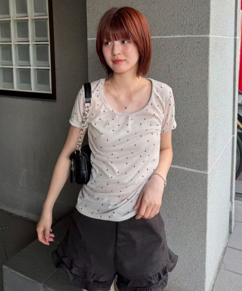 mebole(メボレ)の「dot short sleeved top(Tシャツ/カットソー・レディース・アイボリー/グレー・FREE)」の8枚目の写真