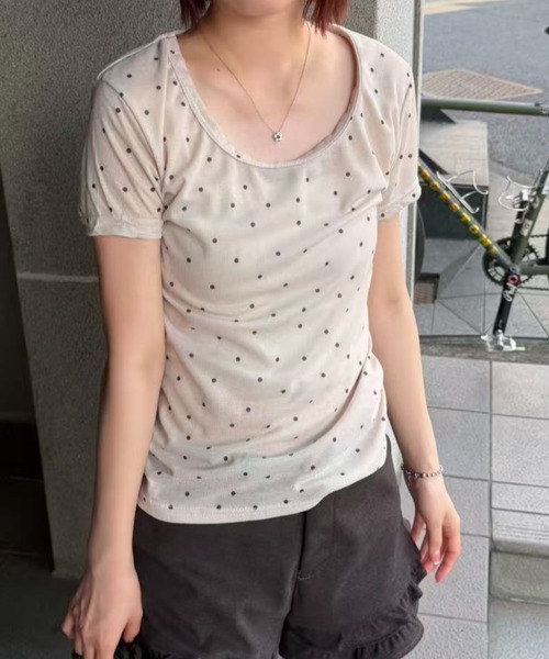 mebole(メボレ)の「dot short sleeved top(Tシャツ/カットソー・レディース・アイボリー/グレー・FREE)」の12枚目の写真