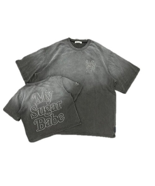 My sugar Babe（マイシュガーベイブ）の「Edge embroidery pigment Tee（Tシャツ/カットソー・メンズ・ブラック/ピンク・LARGE/SMALL）」の2枚目の写真
