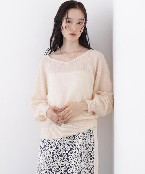N.（N. Natural Beauty Basic）（エヌエヌナチュラルビューティーベーシック）の「アルパカ混Ｖネックニット（ニット/セーター・レディース・ライトグリーン/ピンク/オフホワイト・ﾌﾘ-）」の2枚目の写真
