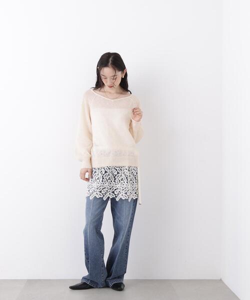 N.（N. Natural Beauty Basic）（エヌエヌナチュラルビューティーベーシック）の「アルパカ混Ｖネックニット（ニット/セーター・レディース・ライトグリーン/ピンク/オフホワイト・ﾌﾘ-）」の4枚目の写真