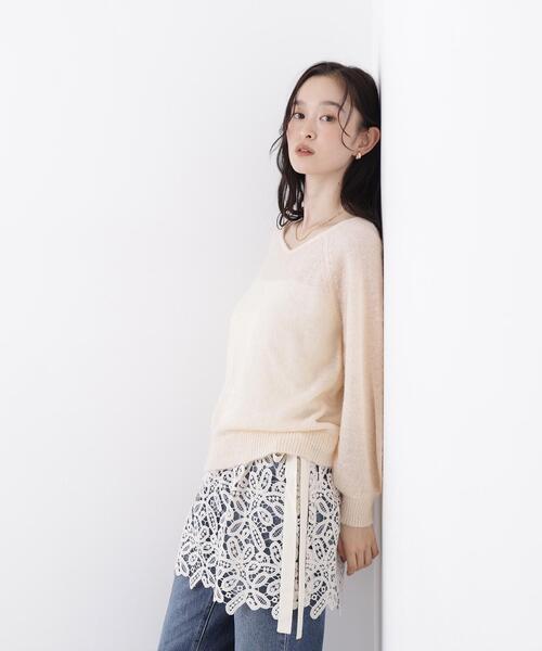 N.（N. Natural Beauty Basic）（エヌエヌナチュラルビューティーベーシック）の「アルパカ混Ｖネックニット（ニット/セーター・レディース・ライトグリーン/ピンク/オフホワイト・ﾌﾘ-）」の5枚目の写真