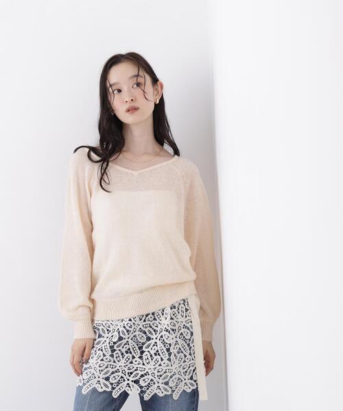 N.（N. Natural Beauty Basic）（エヌエヌナチュラルビューティーベーシック）の「アルパカ混Ｖネックニット（ニット/セーター・レディース・ライトグリーン/ピンク/オフホワイト・ﾌﾘ-）」の7枚目の写真