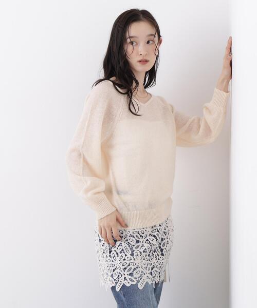 N.（N. Natural Beauty Basic）（エヌエヌナチュラルビューティーベーシック）の「アルパカ混Ｖネックニット（ニット/セーター・レディース・ライトグリーン/ピンク/オフホワイト・ﾌﾘ-）」の9枚目の写真
