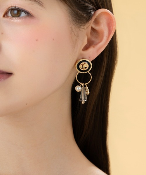 LA MUe(ラミュー)の「【LA MUE】ニッケルフリー パール×ビーズ ボタン ロング ピアス(ピアス(両耳用)・レディース・カーキ/ブラック・FREE)」の7枚目の写真