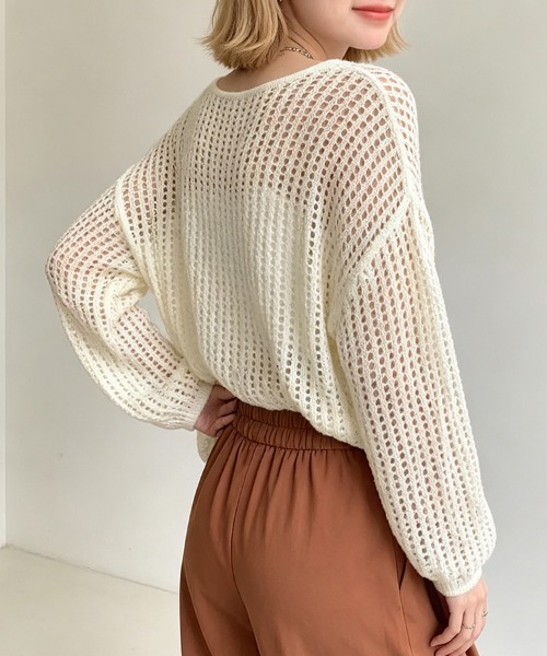 ReRe（リリ）の「透かし編み長袖メッシュニットトップス（ニット/セーター・レディース・ベージュ/ホワイト/ブラック・FREE）」の12枚目の写真