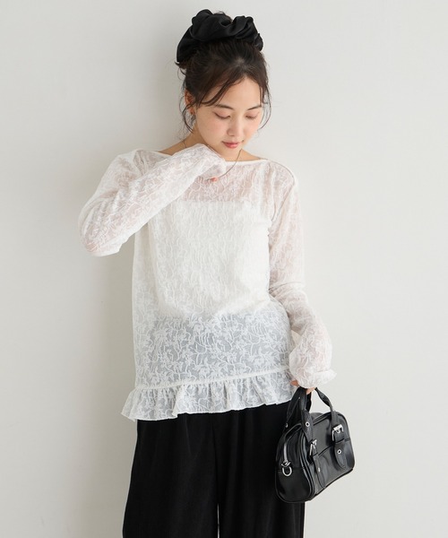 forksy.(フォルクシー)の「【forksy.】<エブリデイシリーズ>花柄レース ボートネック メローフリルトップス(Tシャツ/カットソー・レディース・グレー/ライム/アイボリー/ブラック/イエロー/ライトブルー・L/M)」の10枚目の写真