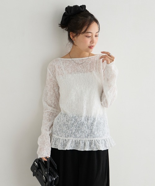 forksy.(フォルクシー)の「【forksy.】<エブリデイシリーズ>花柄レース ボートネック メローフリルトップス(Tシャツ/カットソー・レディース・グレー/ライム/アイボリー/ブラック/イエロー/ライトブルー・L/M)」の12枚目の写真