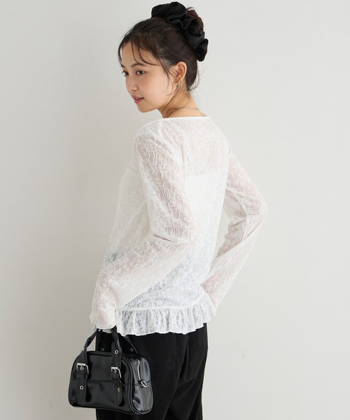 forksy.(フォルクシー)の「【forksy.】<エブリデイシリーズ>花柄レース ボートネック メローフリルトップス(Tシャツ/カットソー・レディース・グレー/ライム/アイボリー/ブラック/イエロー/ライトブルー・L/M)」の14枚目の写真