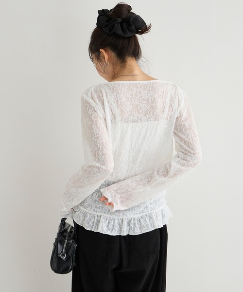 forksy.(フォルクシー)の「【forksy.】<エブリデイシリーズ>花柄レース ボートネック メローフリルトップス(Tシャツ/カットソー・レディース・グレー/ライム/アイボリー/ブラック/イエロー/ライトブルー・L/M)」の15枚目の写真