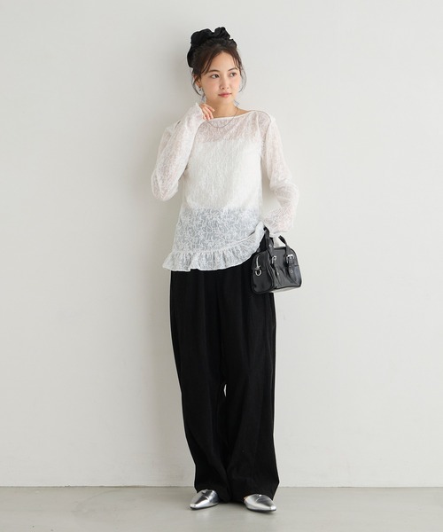 forksy.(フォルクシー)の「【forksy.】<エブリデイシリーズ>花柄レース ボートネック メローフリルトップス(Tシャツ/カットソー・レディース・グレー/ライム/アイボリー/ブラック/イエロー/ライトブルー・L/M)」の17枚目の写真