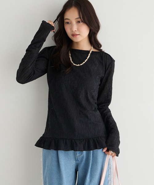 forksy.(フォルクシー)の「【forksy.】<エブリデイシリーズ>花柄レース ボートネック メローフリルトップス(Tシャツ/カットソー・レディース・グレー/ライム/アイボリー/ブラック/イエロー/ライトブルー・L/M)」の18枚目の写真