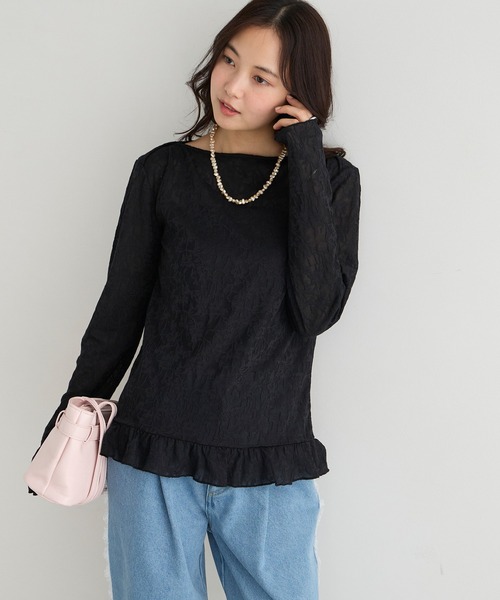 forksy.(フォルクシー)の「【forksy.】<エブリデイシリーズ>花柄レース ボートネック メローフリルトップス(Tシャツ/カットソー・レディース・グレー/ライム/アイボリー/ブラック/イエロー/ライトブルー・L/M)」の19枚目の写真