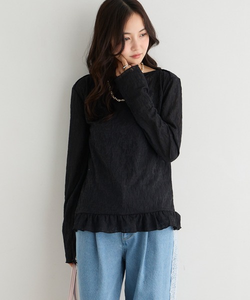 forksy.(フォルクシー)の「【forksy.】<エブリデイシリーズ>花柄レース ボートネック メローフリルトップス(Tシャツ/カットソー・レディース・グレー/ライム/アイボリー/ブラック/イエロー/ライトブルー・L/M)」の20枚目の写真