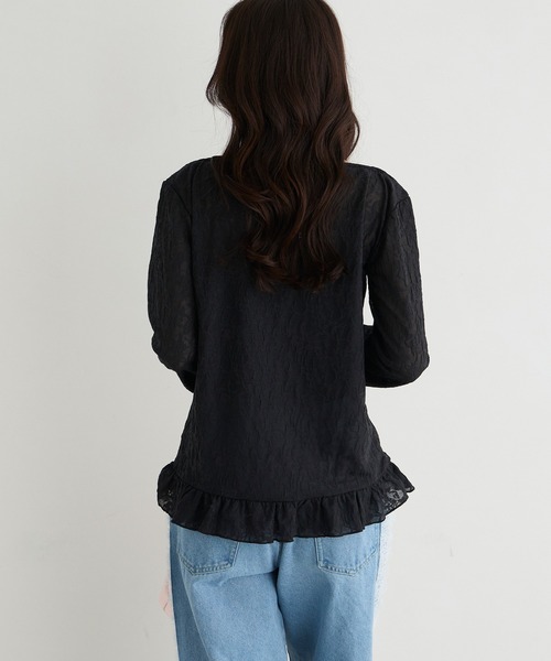 forksy.(フォルクシー)の「【forksy.】<エブリデイシリーズ>花柄レース ボートネック メローフリルトップス(Tシャツ/カットソー・レディース・グレー/ライム/アイボリー/ブラック/イエロー/ライトブルー・L/M)」の22枚目の写真
