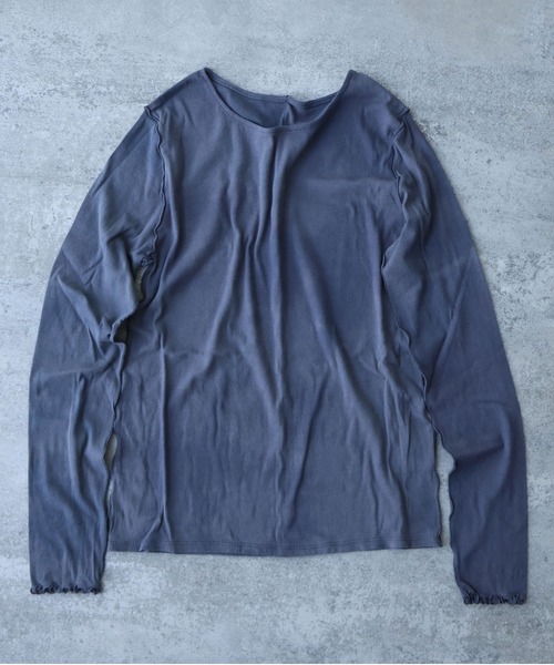 yuni(ユニ )の「60/-強撚ストレッチフライス difused dyeクルーネックプルオーバー(Tシャツ/カットソー・レディース・チャコールグレー/ピンク・FREE)」の2枚目の写真