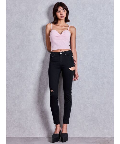 GYDA（ジェイダ）の「ミドルウエストSIDE RIPPEDカラースキニーパンツ（その他パンツ・レディース・ブラック・X-SMALL）」の3枚目の写真
