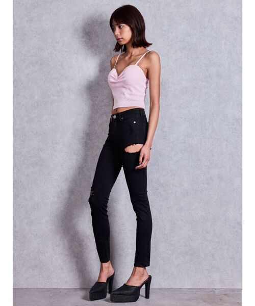 GYDA（ジェイダ）の「ミドルウエストSIDE RIPPEDカラースキニーパンツ（その他パンツ・レディース・ブラック・X-SMALL）」の4枚目の写真