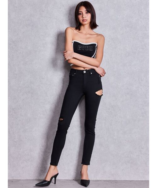GYDA（ジェイダ）の「ミドルウエストSIDE RIPPEDカラースキニーパンツ（その他パンツ・レディース・ブラック・X-SMALL）」の14枚目の写真
