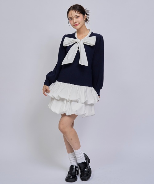 REDYAZEL(レディアゼル)の「【=LOVE 大場花菜さん着用】ビッグリボンティアードニットシャツミニワンピース(ワンピース・レディース・ネイビー/グリーン/ライトグレー・FREE)」の19枚目の写真