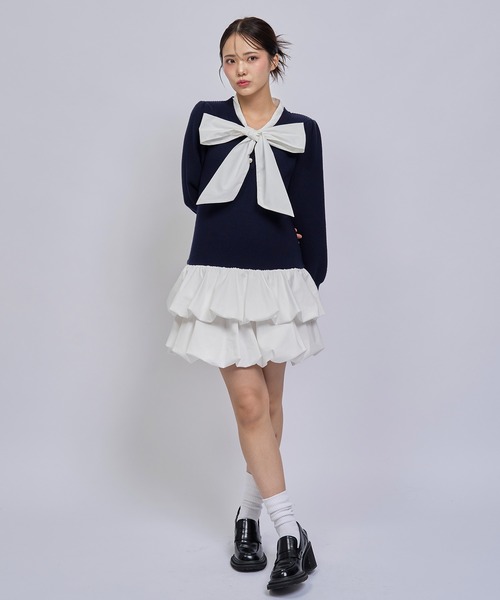 REDYAZEL(レディアゼル)の「【=LOVE 大場花菜さん着用】ビッグリボンティアードニットシャツミニワンピース(ワンピース・レディース・ネイビー/グリーン/ライトグレー・FREE)」の20枚目の写真