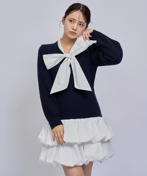 REDYAZEL(レディアゼル)の「【=LOVE 大場花菜さん着用】ビッグリボンティアードニットシャツミニワンピース(ワンピース・レディース・ネイビー/グリーン/ライトグレー・FREE)」の21枚目の写真