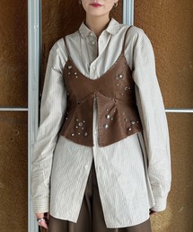 Ameri（アメリ）の「STUDS PEPLUM SYNTHETIC LEATHER BUISTIER（その他トップス）」
