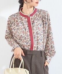 〈手洗い可能〉MULHOUSE フラワー プリント ギャザー シャツ
